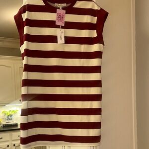 Striped Sleeveless Dress in Burgundy and Cream